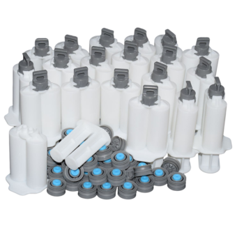 100pcs 25ml Adhesive Cartridge 1:1 Syringes Dispenser Empty Dual-Barrel 2-Part AB Glue Tube with Hand Plunger and Sealing Pistons