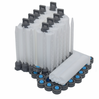 10pcs Dual Barrel Glue Cartridge Empty 50ml 1:1 AB Epoxy Adhesive Cartridge Glue Tube with 10pcs Static Mixing Nozzles 1:1 Mixer